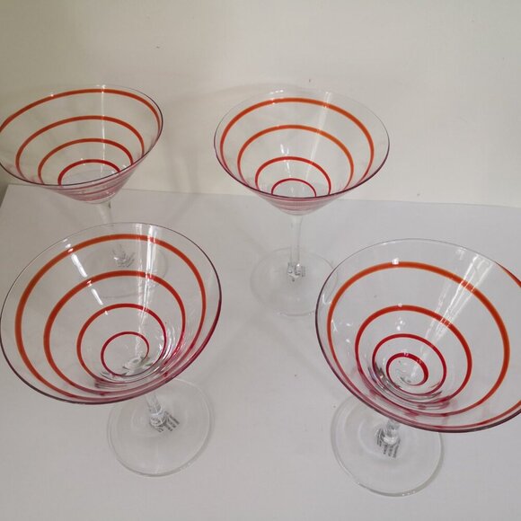 Pier 1 Swirline Red" Margarita Glasses 7" Set of 4 - Picture 3 of 5
